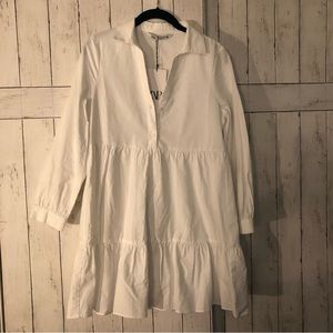 White Zara Collared Long Sleeve Dress NWT